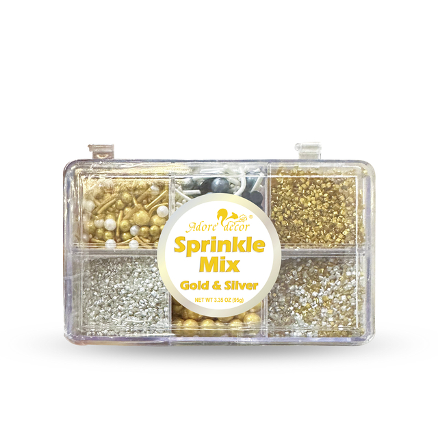 Adore Decor Sprinkle Mix - 6 caixas de decora&ccedil;&atilde;o de bolo ouro e prata 